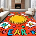 thumbnail image 1 of ODIKA 4'x6' Machine Washable Non-Slip Area Rug, Alphabet Adventure with Whimsical Letters and Radiant Sun Motif High Traffic Rug with Pad, Red, 688756, 1 of 8