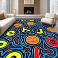 thumbnail image 1 of ODIKA 4'x6' Machine Washable Non-Slip Area Rug, Alphabet Motif with Celestial Letters and Planets High Traffic Rug with Pad, Blue, 687267, 1 of 8