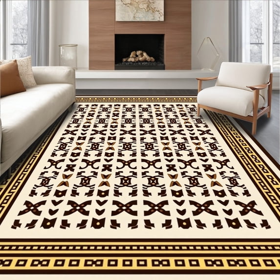 ODIKA 4'x6' Machine Washable Non-Slip Area Rug, Ancestral Heritage Flat Kilim High Traffic Rug, Ivory, 661205