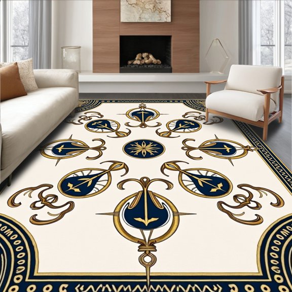 ODIKA 4x6 Machine Washable Non-Slip Area Rug, Anchor Compass Rose Maritime Navigation Sailing Theme Shower High Traffic Rug, Navy, 679680