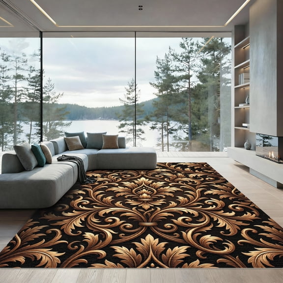 ODIKA 4'x6' Machine Washable Non-Slip Area Rug, Antique Gold High Traffic Rug, Gold, 959035