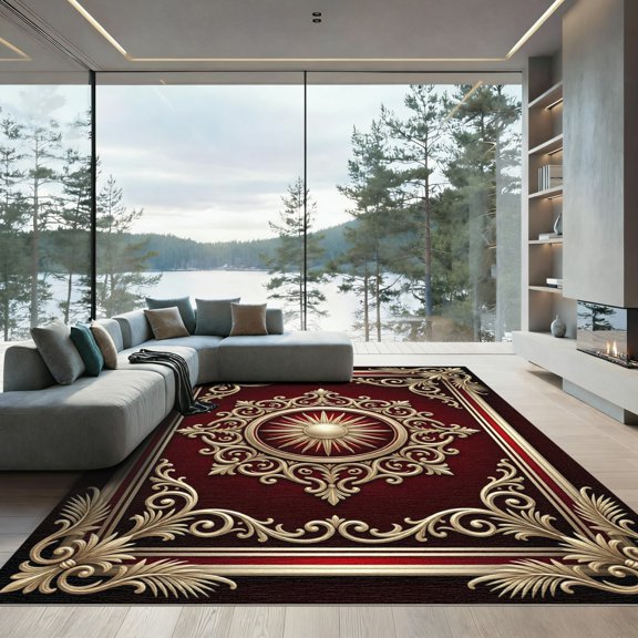 ODIKA 4'x6' Machine Washable Non-Slip Area Rug, Antique Red High Traffic Rug, Red, 1150046