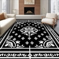 thumbnail image 1 of ODIKA 4'x6' Machine Washable Non-Slip Area Rug, Art Inspired Interlocking Medallion with Leaf Embellishments High Traffic Rug, Black, 600181, 1 of 7