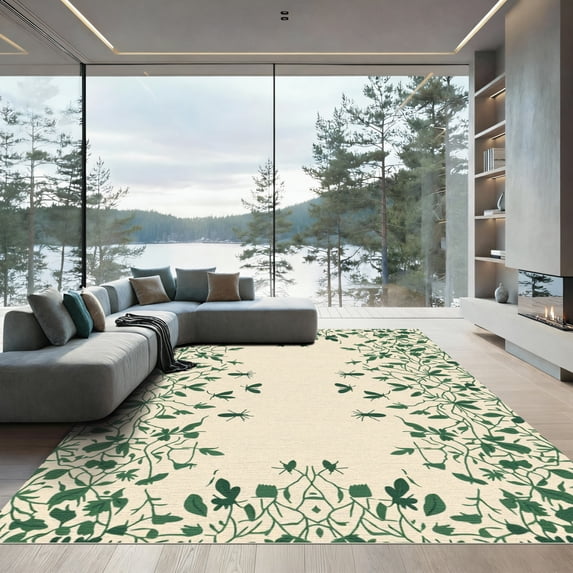 ODIKA 4x6 Machine Washable Non-Slip Area Rug, Art Nouveau Beige High Traffic Rug, Beige, 1037634