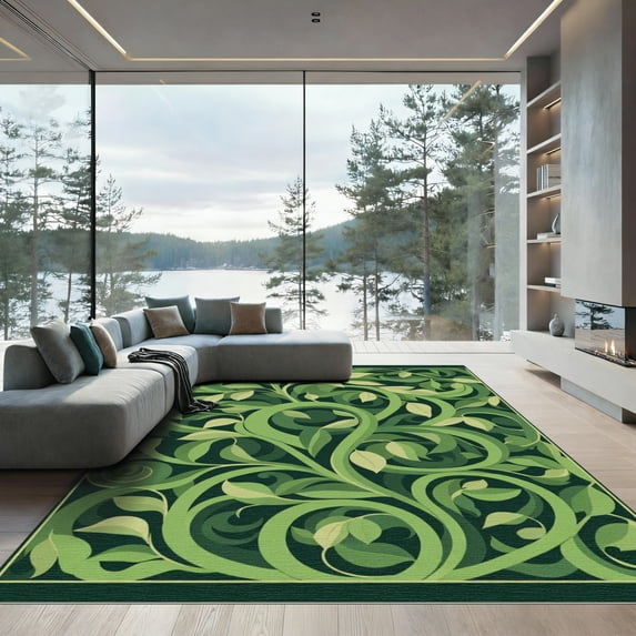 ODIKA 4'x6' Machine Washable Non-Slip Area Rug, Art Nouveau Green High Traffic Rug, Green, 1067939