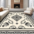 thumbnail image 1 of ODIKA 4'x6' Machine Washable Non-Slip Area Rug, Artisan Damask Nouveau Transitional Symphony High Traffic Rug, Beige, 463931, 1 of 7