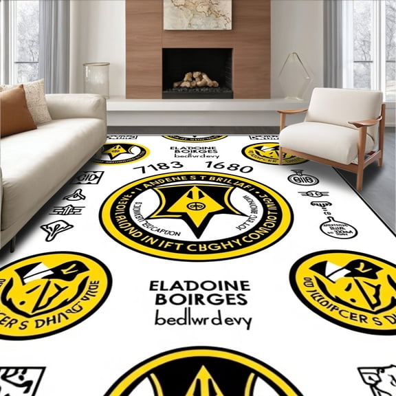 ODIKA 4'x6' Machine Washable Non-Slip Area Rug, Athletic Event Pass Commemorative Motif Floor Covering High Traffic Rug, Black, 669563