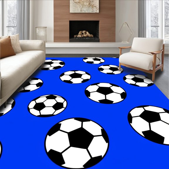 ODIKA 4'x6' Machine Washable Non-Slip Area Rug, Athletic Team Spirit Decorative Display High Traffic Rug, Blue, 675711