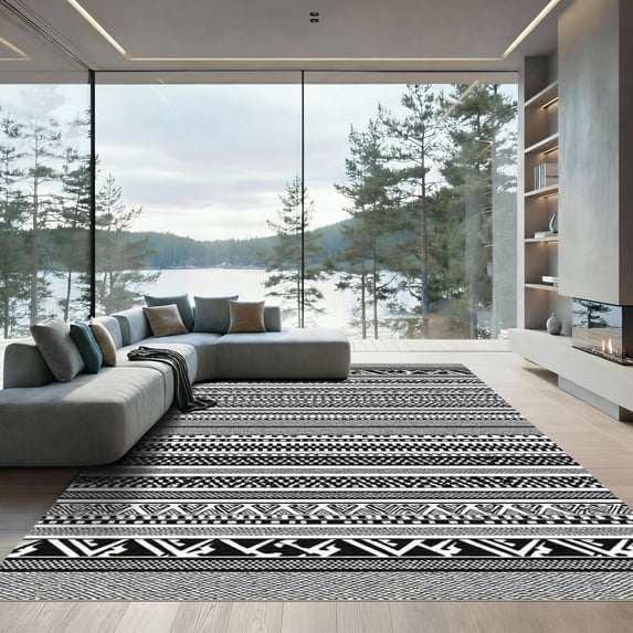 ODIKA 4x6 Machine Washable Non-Slip Area Rug, Aztec Black High Traffic ...