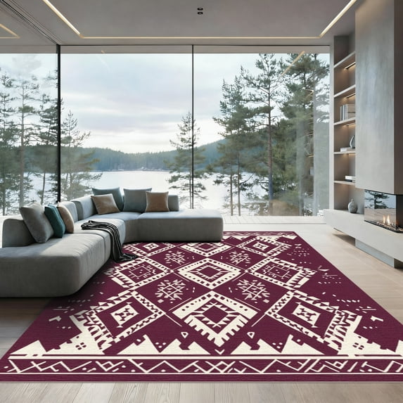 ODIKA 4x6 Machine Washable Non-Slip Area Rug, Aztec Burgundy High ...