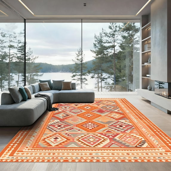 ODIKA 4x6 Machine Washable Non-Slip Area Rug, Aztec Burnt Orange High ...