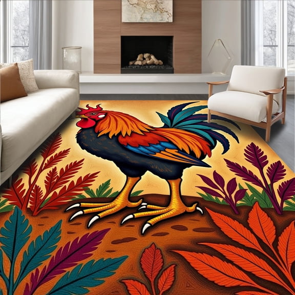 ODIKA 4'x6' Machine Washable Non-Slip Area Rug, Barnyard Crochet Latch Canvas High Traffic Rug, Beige, 643147