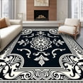 thumbnail image 1 of ODIKA 4'x6' Machine Washable Non-Slip Area Rug, Baroque Damask Swirl Featuring Artistic Curved Embellishments High Traffic Rug, Black, 531727, 1 of 7
