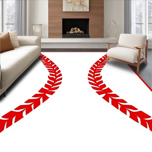 ODIKA 4'x6' Machine Washable Non-Slip Area Rug, Baseball Stitch Latch Hook Yarn Embroidery Needlework Kit High Traffic Rug, Red, 646023