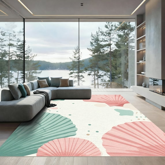 ODIKA 4'x6' Machine Washable Non-Slip Area Rug, Beachy Seafoam Green High Traffic Rug with Pad, Beige, 1049854