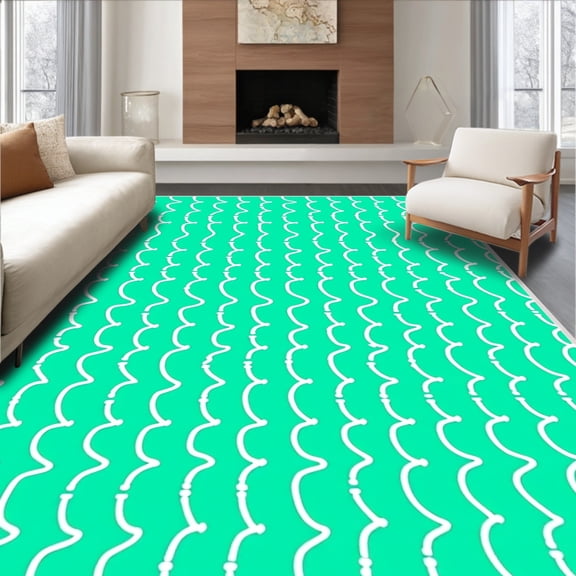 ODIKA 4'x6' Machine Washable Non-Slip Area Rug, Binary Code Digital Art Floor Covering High Traffic Rug, Green, 598632