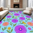 thumbnail image 1 of ODIKA 4'x6' Machine Washable Non-Slip Area Rug, Blossoming Meadow Embroidery Artwork High Traffic Rug with Pad, Blue, 646478, 1 of 8