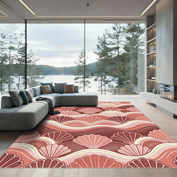 ODIKA 4x6 Machine Washable Non-Slip Area Rug, Bohemian Blush Pink High Traffic Rug, Pink, 1001658