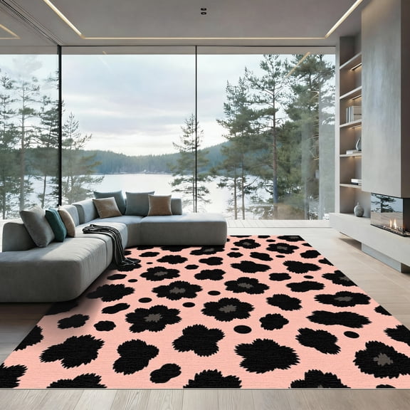 ODIKA 4'x6' Machine Washable Non-Slip Area Rug, Bohemian Blush Pink High Traffic Rug, Pink, 1017659