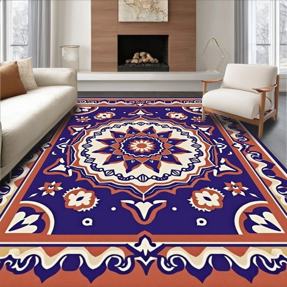 ODIKA 4x6 Machine Washable Non-Slip Area Rug, Bohemian Faded Artisan Medallion High Traffic Rug with Pad, Purple, 663634