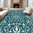 thumbnail image 1 of ODIKA 4'x6' Machine Washable Non-Slip Area Rug, Boho Lattice with Stylized Leaf Details High Traffic Rug, Teal, 563964, 1 of 7