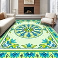 thumbnail image 1 of ODIKA 4'x6' Machine Washable Non-Slip Area Rug, Boho Medallion Motif with Whimsical Leafy Details High Traffic Rug, Green, 463231, 1 of 7