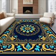 thumbnail image 1 of ODIKA 4'x6' Machine Washable Non-Slip Area Rug, Boho Midnight Vine Motif with Stylized Foliage and Abstract Blooms High Traffic Rug, Blue, 483390, 1 of 7