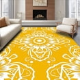 thumbnail image 1 of ODIKA 4'x6' Machine Washable Non-Slip Area Rug, Boho with Ornate Feathered Motifs and Delicate Dot Embellishments High Traffic Rug with Pad, Yellow, 466251, 1 of 8