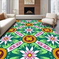 thumbnail image 1 of ODIKA 4'x6' Machine Washable Non-Slip Area Rug, Boho Sunburst Tiles with Stylized Floral and Interlocking Arch Motifs High Traffic Rug, Green, 366708, 1 of 7