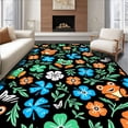 thumbnail image 1 of ODIKA 4'x6' Machine Washable Non-Slip Area Rug, Botanical Jungle Frogs With Dotted Leaf Insect High Traffic Rug, Black, 726702, 1 of 7