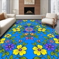 thumbnail image 1 of ODIKA 4'x6' Machine Washable Non-Slip Area Rug, Botanical with Radiant Flower Mosaic High Traffic Rug with Pad, Blue, 633391, 1 of 8