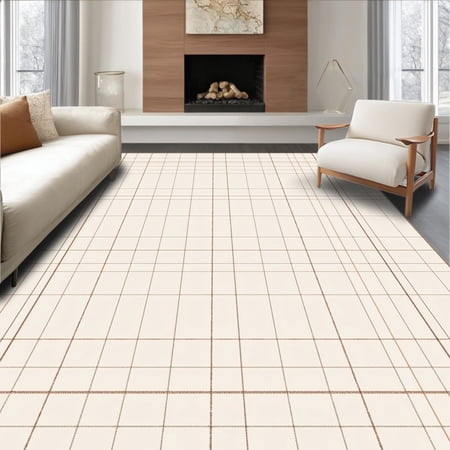 ODIKA 4'x6' Machine Washable Non-Slip Area Rug, Box Quilted Cabin Handwoven Traditional Framework High Traffic Rug, Ivory, 580633