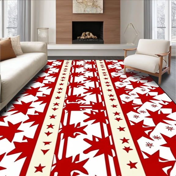 ODIKA 4'x6' Machine Washable Non-Slip Area Rug, Buffalo Check Interlocking Lattice with Whimsical Details High Traffic Rug, Red, 638883
