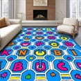 thumbnail image 1 of ODIKA 4'x6' Machine Washable Non-Slip Area Rug, Buzzing Hive Learning with Enchanting Bugs and Interlocking Letter Motifs High Traffic Rug, Blue, 720909, 1 of 7