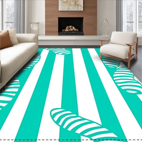 ODIKA 4'x6' Machine Washable Non-Slip Area Rug, Cane Stripe Absorbent for Holidays High Traffic Rug with Pad, Turquoise, 639393