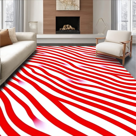 ODIKA 4'x6' Machine Washable Non-Slip Area Rug, Cane Stripe Hook Kit Pillow Cover Holiday Needlework High Traffic Rug, Red, 742908