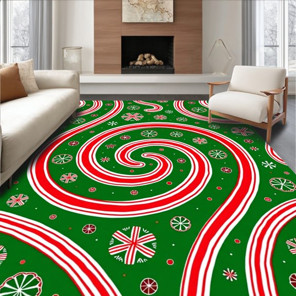 ODIKA 4x6 Machine Washable Non-Slip Area Rug, Cane Swirl Latch Hook Kit Festive Spiral Design Cushion DIY High Traffic Rug, Green, 736434