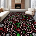 thumbnail image 1 of ODIKA 4'x6' Machine Washable Non-Slip Area Rug, Cane Wonderland with Swirling Peppermint and Starburst Ornaments High Traffic Rug with Pad, Black, 745340, 1 of 8