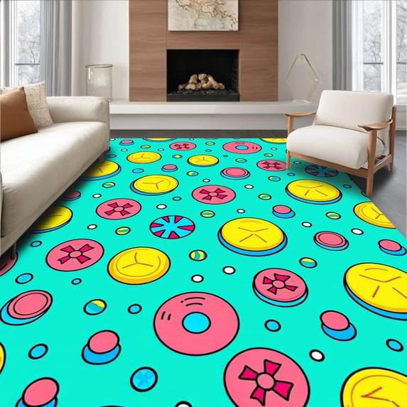 ODIKA 4'x6' Machine Washable Non-Slip Area Rug, Cartoon Joystick Novelty Entrance Decoration High Traffic Rug with Pad, Pink, 719348