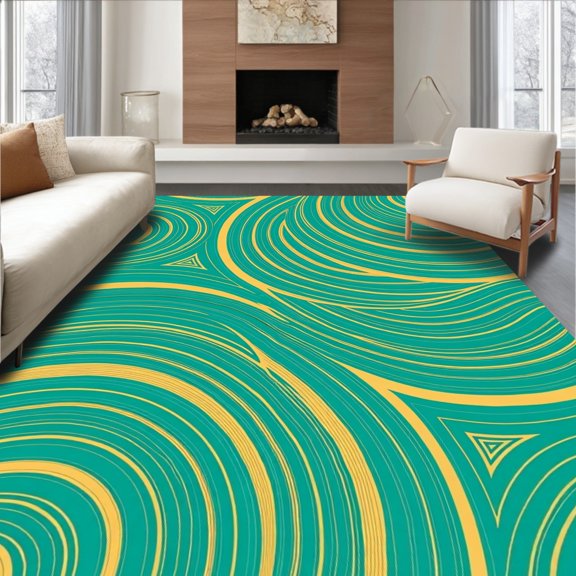 ODIKA 4'x6' Machine Washable Non-Slip Area Rug, Cash Flow Inspired Abstract with Financial Theme Artistic High Traffic Rug, Teal, 538032