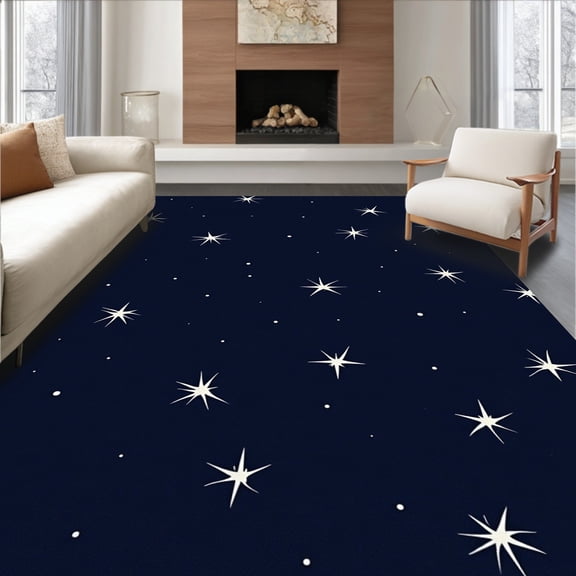 ODIKA 4'x6' Machine Washable Non-Slip Area Rug, Celestial Constellation Midnight High Traffic Rug, Blue, 462176