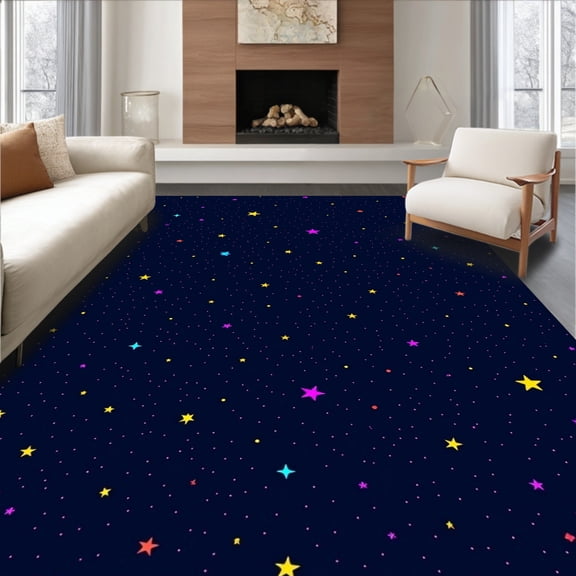 ODIKA 4'x6' Machine Washable Non-Slip Area Rug, Celestial Constellation Starry Night Dreamscape Cosmic Ethereal High Traffic Rug, Blue, 476936