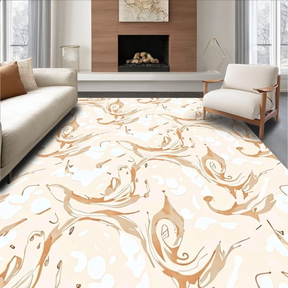 ODIKA 4'x6' Machine Washable Non-Slip Area Rug, Celestial Dreamscape Touch Heavenly Cloud Like High Traffic Rug with Pad, Beige, 661320