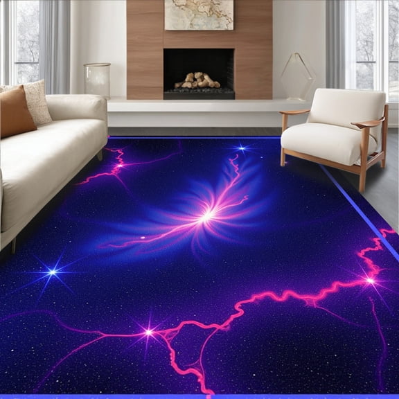ODIKA 4'x6' Machine Washable Non-Slip Area Rug, Celestial Nebula Cosmic Galaxy Starry Night Constellation Dream High Traffic Rug, Blue, 664190