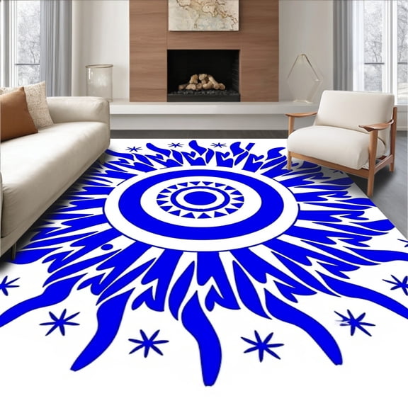 ODIKA 4'x6' Machine Washable Non-Slip Area Rug, Celestial Sunburst Journey Cosmic Astral Guide High Traffic Rug, Blue, 715919