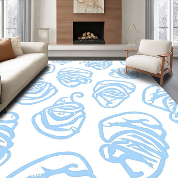ODIKA 4'x6' Machine Washable Non-Slip Area Rug, Celestial Wave Design Featuring Spiraled Interlocking Forms High Traffic Rug with Pad, Blue, 534826