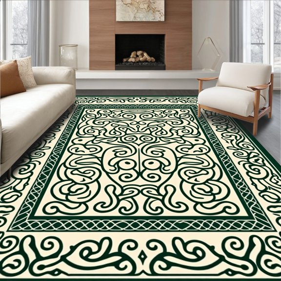 ODIKA 4x6 Machine Washable Non-Slip Area Rug, Celtic Knot Hooked DIY Kit Traditional Weaving High Traffic Rug, Green, 628946