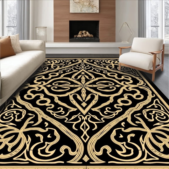 ODIKA 4x6 Machine Washable Non-Slip Area Rug, Celtic Knot Hooking Kit Traditional Weaving Supplies High Traffic Rug, Black, 629019