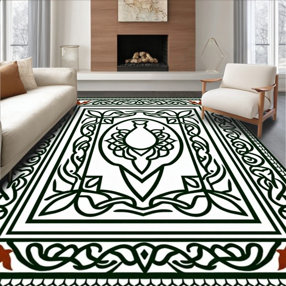 ODIKA 4x6 Machine Washable Non-Slip Area Rug, Celtic Knot Needle Kit featuring Ancient Symbol Tapestry High Traffic Rug, Green, 635666