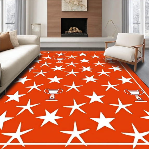 ODIKA 4'x6' Machine Washable Non-Slip Area Rug, Championship Entryway Supporter Celebration Collector High Traffic Rug with Pad, Red, 669775
